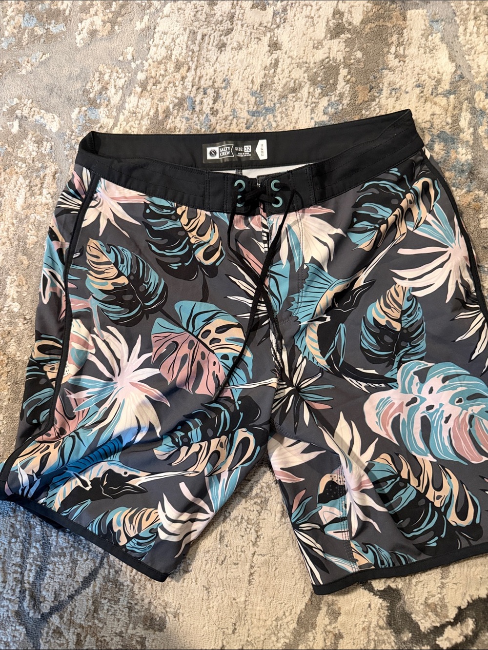 Salty Crew Men's Tropical Leaf Board Shorts - Black, Teal, Pink, Cream